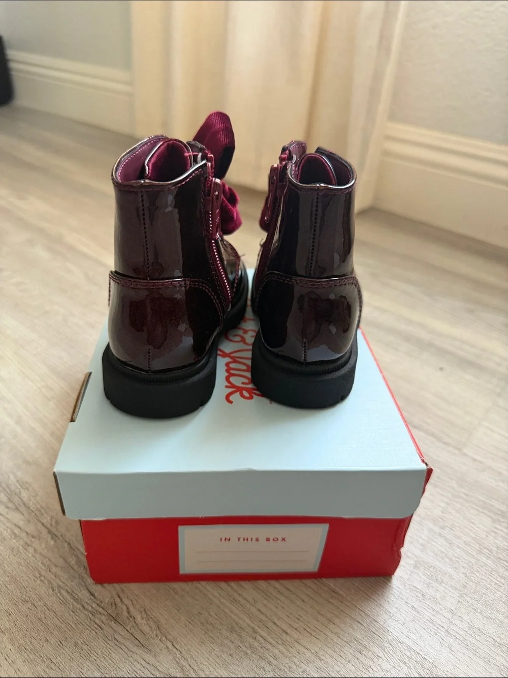 Toddler Girls Cat & Jack Deep Wine Patent Velvet Bow Lace-Up Boots